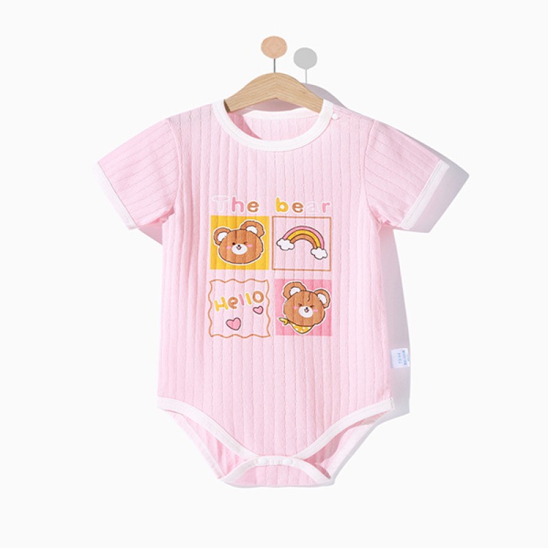 Baby Short-Sleeve Triangle Romper-Pink The Bear