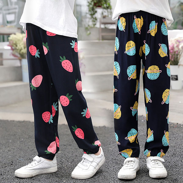 Children Trousers, Casual Pant-Black Pink, Strawberry
