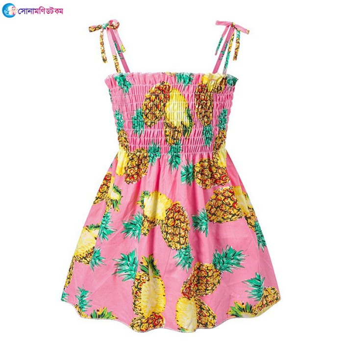 Girls' Frock Western Style Pineapple Print - Pink