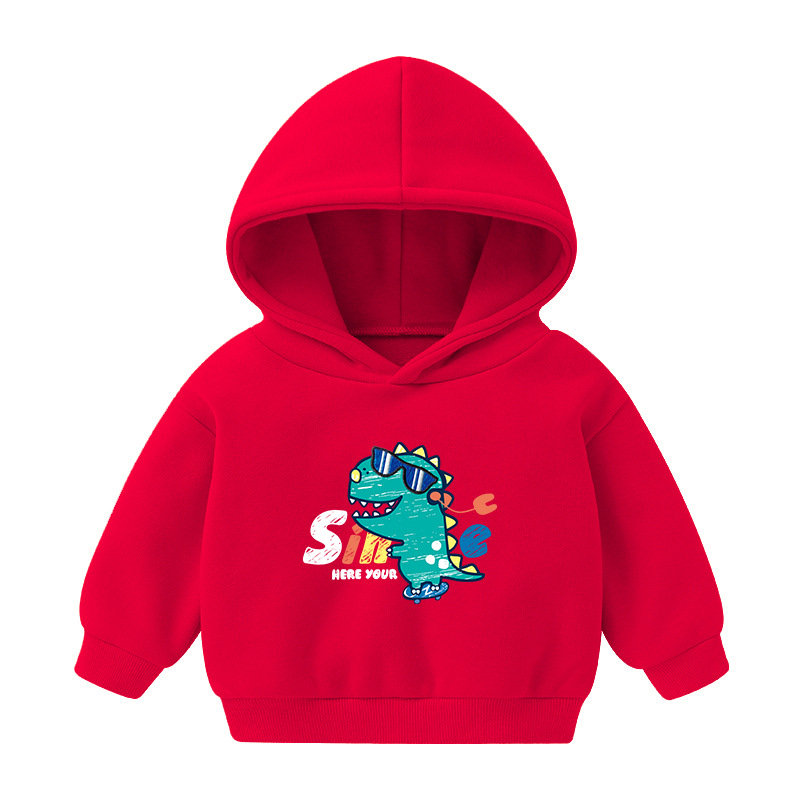 Boys and Girls Hoodie Sweater - Red dinosaur