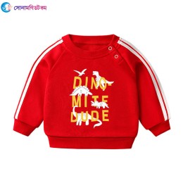 Children's Foreign-style Pullover Long-sleeve Sweat Shirt- Red Dino