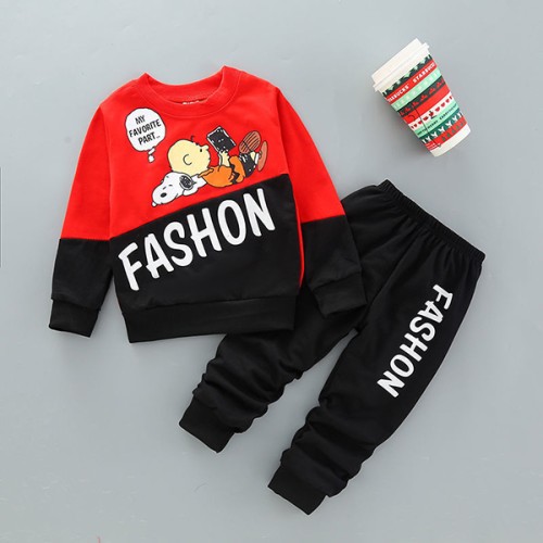 Long-sleeved Sports Two-piece Baby Foreign-Style Sweat Shirt and Trouser Set- Red-FASHON boy