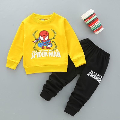 Long-sleeved Sports Two-piece Baby Foreign-Style Sweater - Yellow-Spiderman