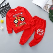 Long-sleeved Sports Two-piece Baby Foreign-Style Sweat Shirt and Trouser Set - Red-Bicycle