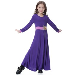 Muslim Girls' Suit Robe Long Dress - Purple