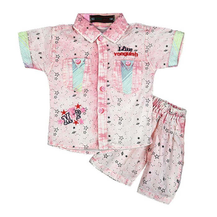 Star Print Half Sleeves Shirt and Shorts Set – Lite Pink | at Sonamoni BD
