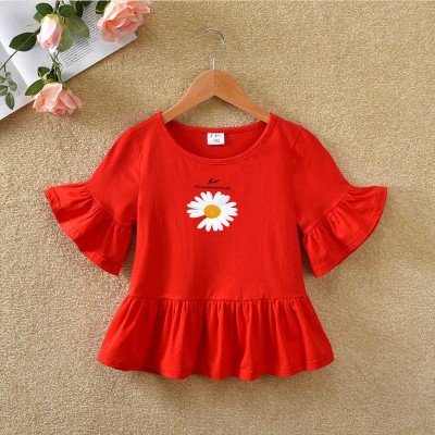 Girls summer short-sleeved T-shirt - Red new five-point sleeve print 14