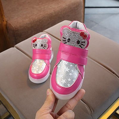 Girls Flashing Lights Cat Cartoon Shoes -Pink