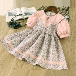 Baby short sleeve floral lapel Frock-Pink
