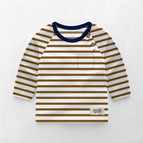 Kids Full sleeves T-shirt- White With Brown Stripe