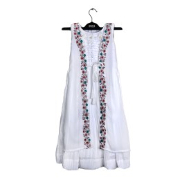 Girls Party Long Frock - White