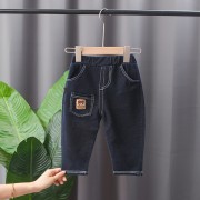 Baby Knitted Soft Jeans Pant - Black-bear pocket soft jeans