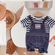Baby Cute Striped Romper - Blue and white strips