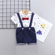 Baby Short-Sleeve Shirt Suit-Navy Blue and White Color