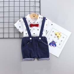 Baby Short-Sleeve Shirt Suit-Navy Blue, White