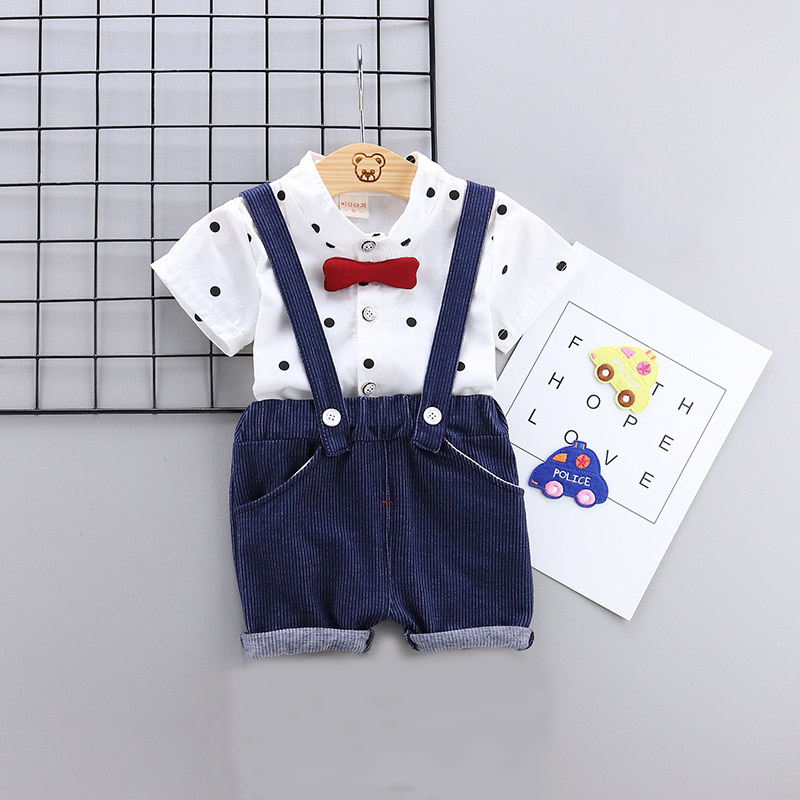 Baby Short-Sleeve Shirt Suit-Navy Blue, White
