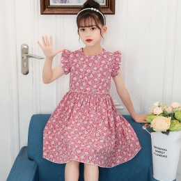 Girls Flower Print Frock - cotton red blossom