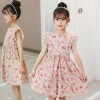 Girls Flower Print Frock - cotton red yellow blossom