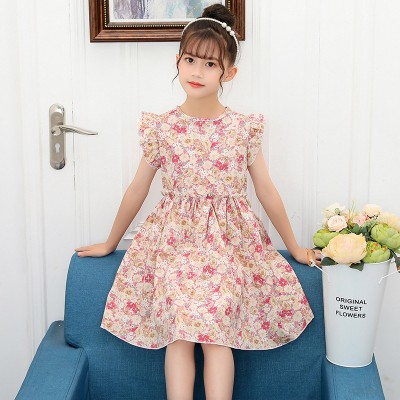 Girls Flower Print Frock - cotton red yellow blossom