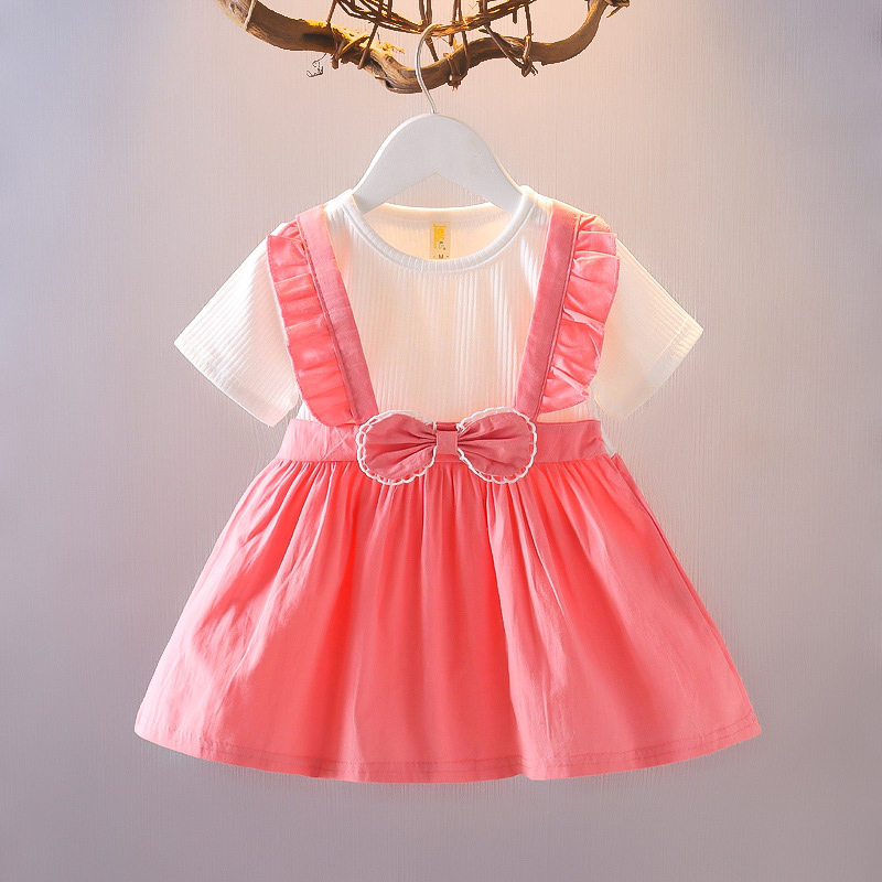 Girls cotton half sleeve dress-Pink