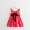 Girls cotton floral vest lacing dress-Rose red cotton linen