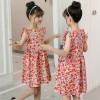 Girls Flower Print Frock - cotton big red blossom