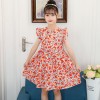 Girls Flower Print Frock - cotton big red blossom