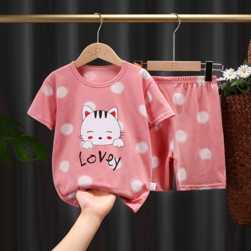 Baby T-Shirt and Shorts Set - Pink kitten