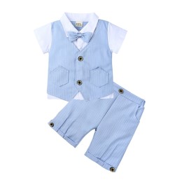 Baby Short Sleeve Gentlemen Suit - Blue vertical stripe