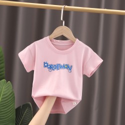 Boys round neck single piece T-shirt - Letter pink