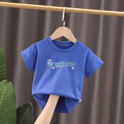 Boys round neck single piece T-shirt - Alphabet blue