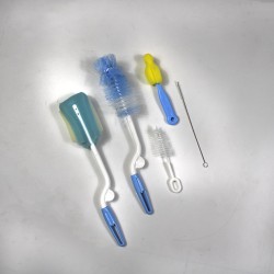 Baby 360-degree sponge bottle brush with nipple brush Straw brush 5-piece set - Blue