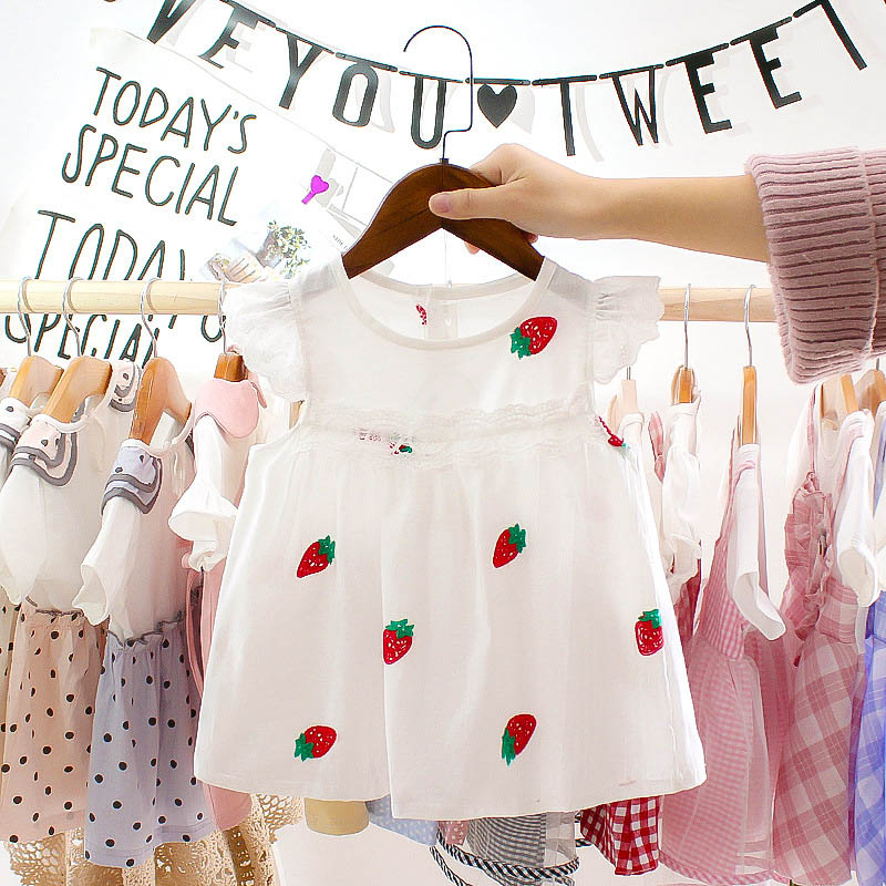 Baby Summer Casual Frock - Strawberry White