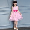 Girls Bow Belt Floral Embroidered Party Frock - Pink