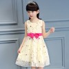 Girls Bow Belt Floral Embroidered Party Frock - Yellow