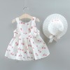 Girls Cherry Print Bow Frock & Hat - White Pink