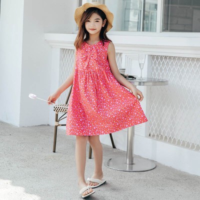 Girls Cotton Flower Print Frock - Red Floral