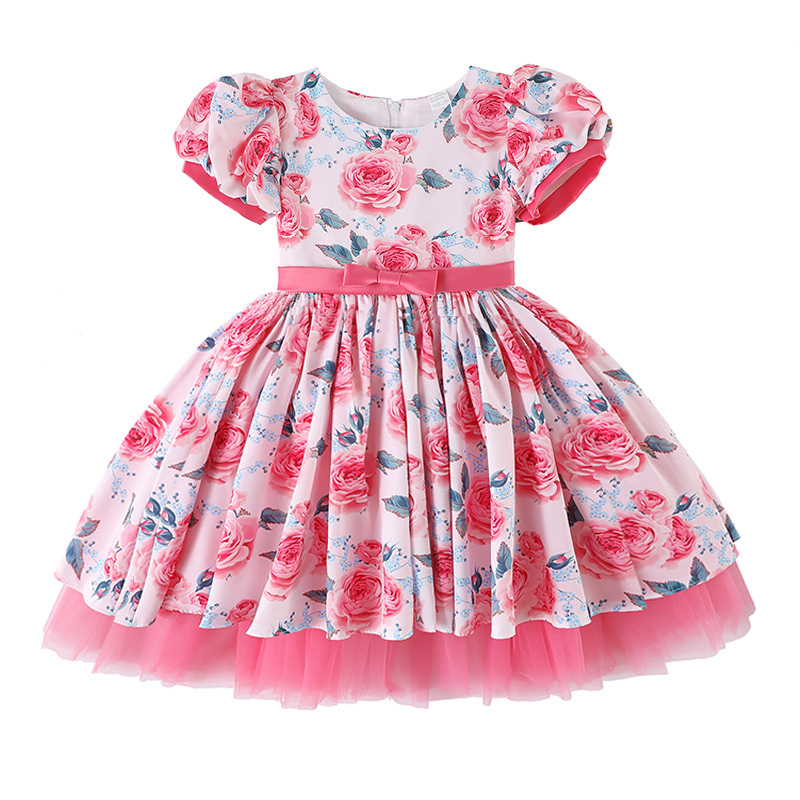 Girls Fashionable Party Frock - Pink Rose