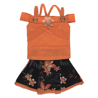 Girls Top  & Skirt – Orange