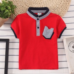 Kids Half Sleeves Mandarin Collar Solid T-Shirt - Red
