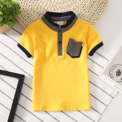 Kids Half Sleeves Mandarin Collar Solid T-Shirt - Yellow