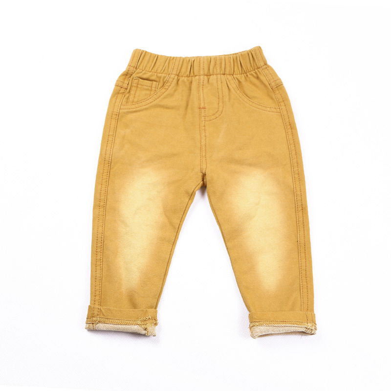 Children Jeans Knit Soft Foot Jeans - Mustard yellow
