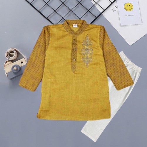 Kids Panjabi-Pajama Set- Golden color