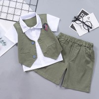 Boys Short-sleeve Three-piece Casual Suit - ArmyGreen