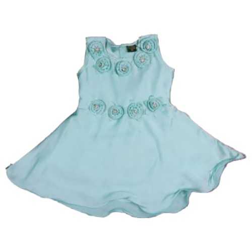 Girls Frock Flower Applique - Turquoise