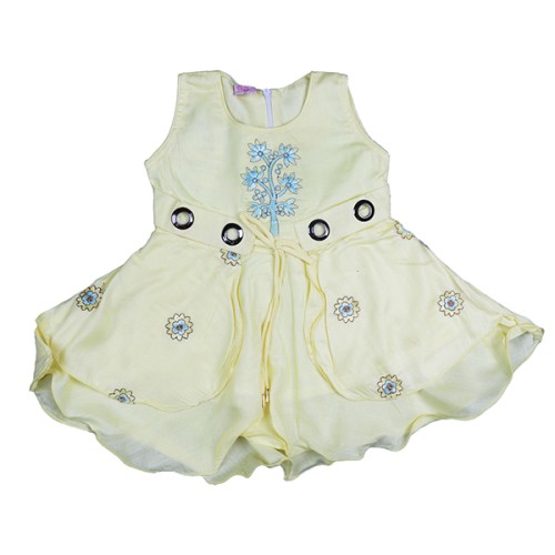 Girls Frock With Pant Set - Yellow