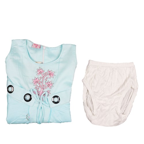 Girls Frock With Pant Set - Sky Blue