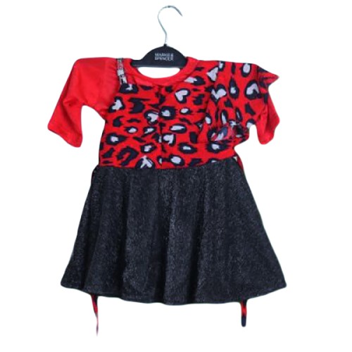 Girls Party Frock With Pant - Red and Black