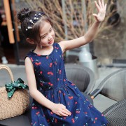 Girl Summer Sleeveless Dress - Royal Blue Cherry