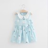 Girls Doll Collar Cotton Dress - Blue cherry blossom